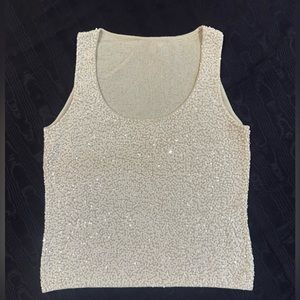 Saks Fifth Avenue Cream Cashmere Beaded Top